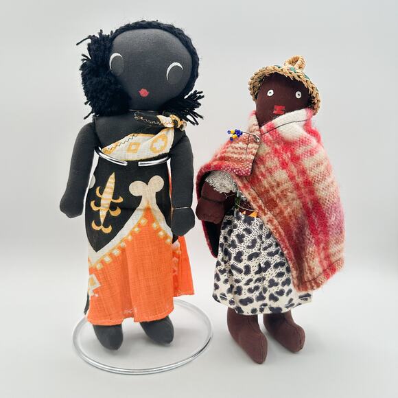 African Cloth Dolls Set – West African & Basotho Tribal Woman Vintage - Picture 12 of 13